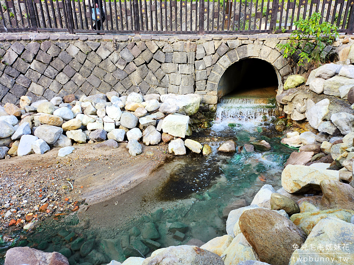 北投免費景點【地熱谷公園】裊裊白煙瀰漫的藍綠色夢幻湖泊，享受世界唯二青磺鐳泉手湯 @兔兒毛毛姊妹花