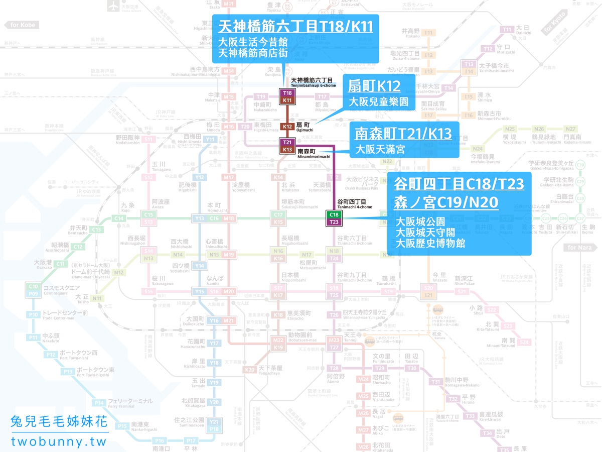 大阪景點地圖攻略｜搭地鐵玩大阪!! 最詳盡大阪景點地鐵圖、大阪五天四夜行程推薦 @兔兒毛毛姊妹花