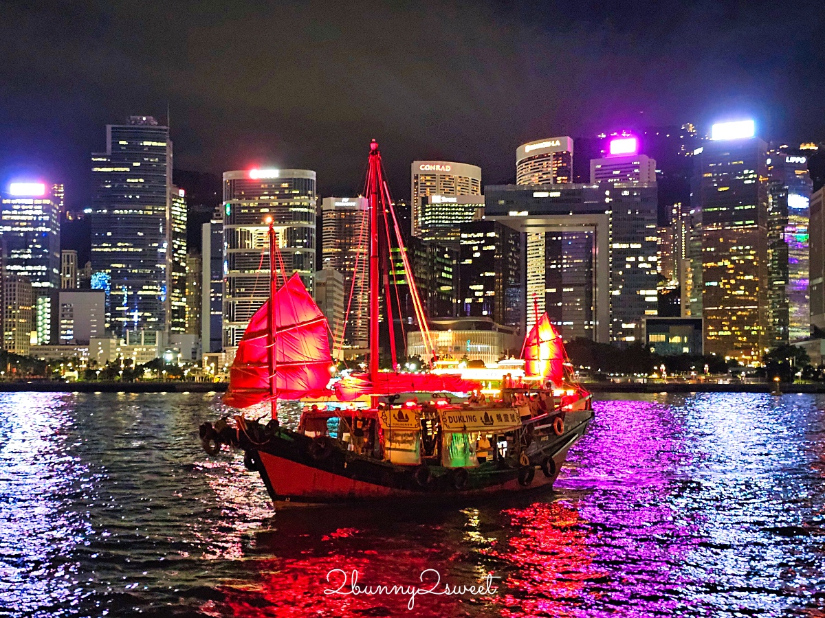 香港維多利亞港遊船「張保仔號」搭乘古典帆船在海面上欣賞「幻彩詠香江」燈光秀 @兔兒毛毛姊妹花