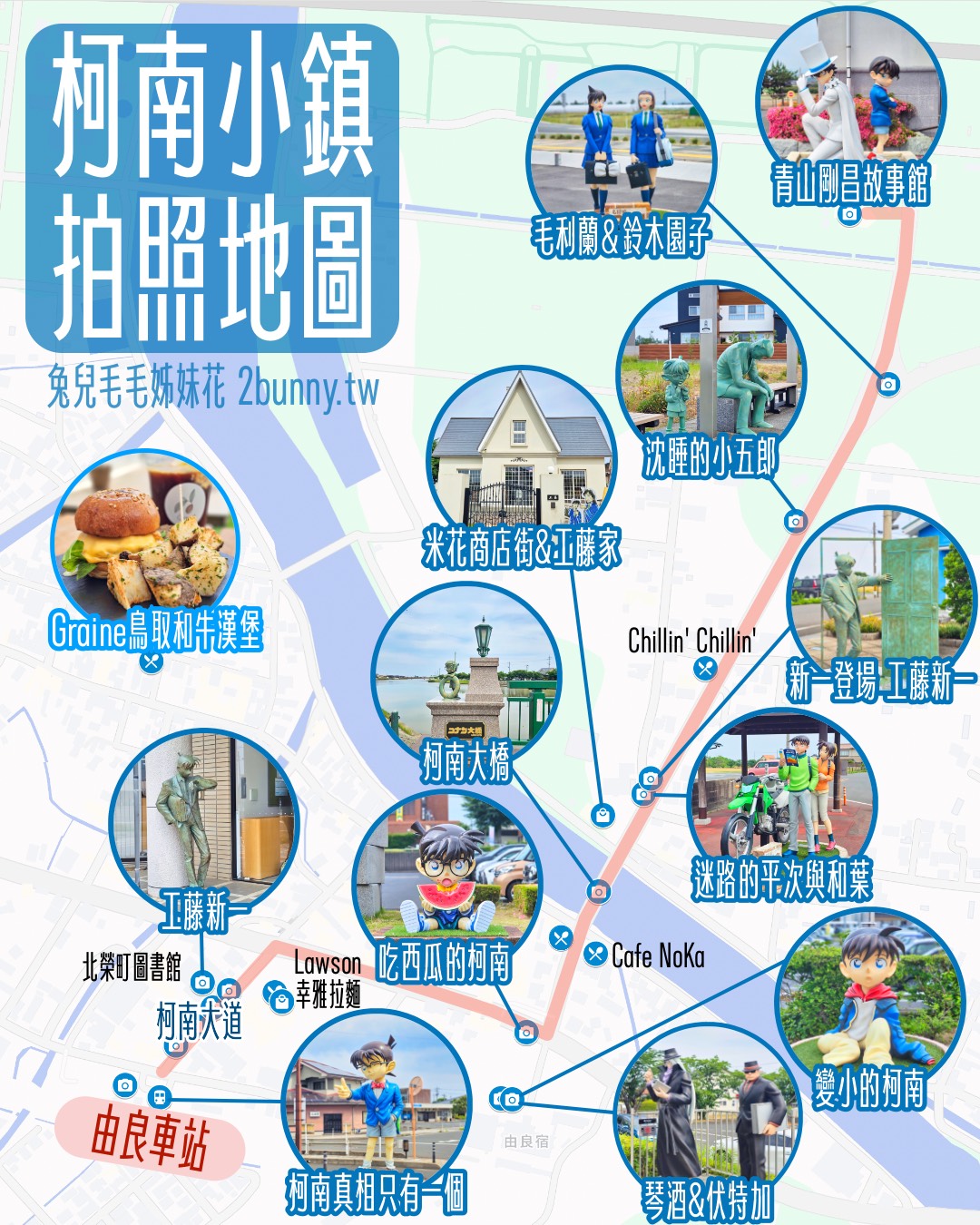 鳥取由良【柯南小鎮】一日遊地圖攻略～必拍角色/必吃美食/青山剛昌故鄉館不繞路這樣玩 @兔兒毛毛姊妹花