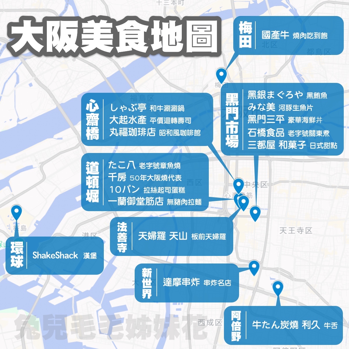 【大阪美食攻略】實吃美食地圖整理｜道頓堀、黑門市場、心齋橋區域餐廳懶人包 @兔兒毛毛姊妹花