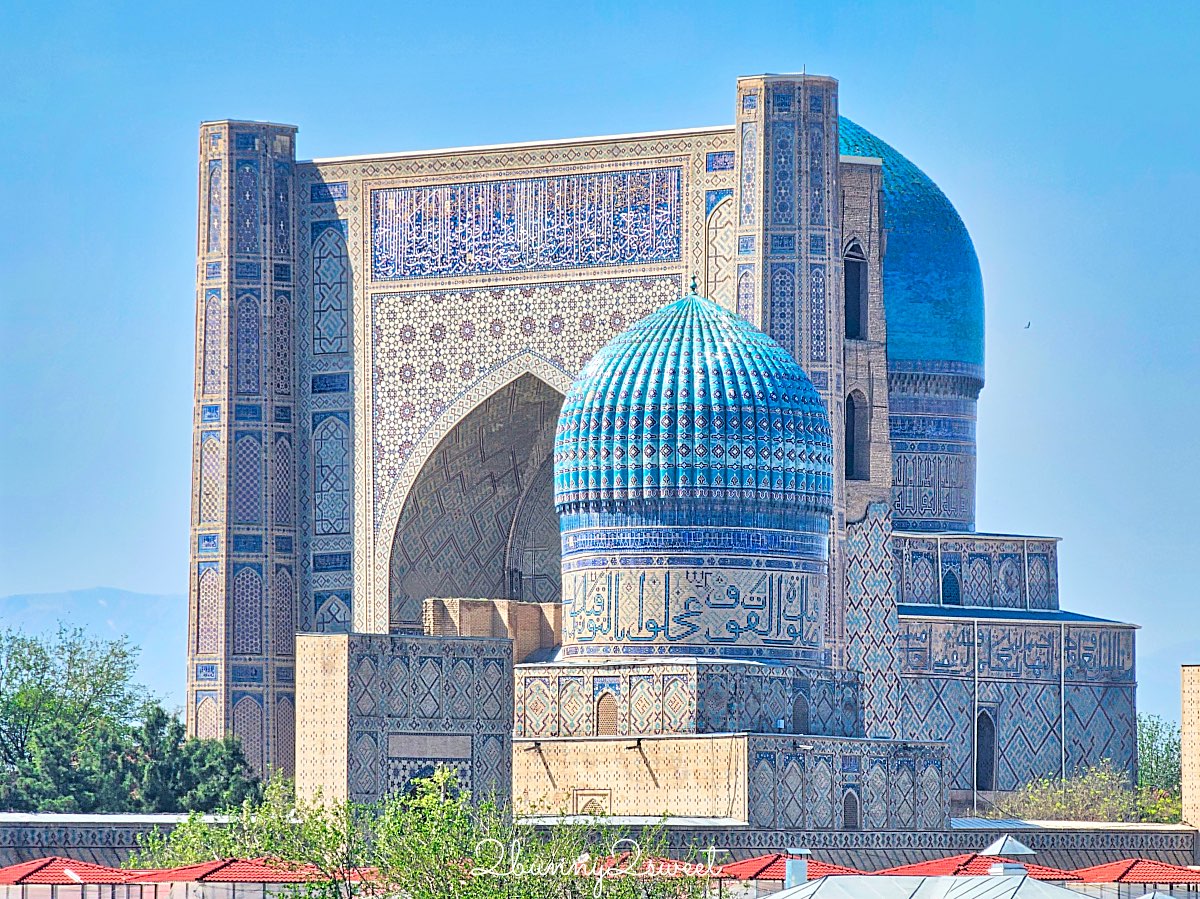 【哈茲拉希茲爾清真寺 Hazrat Khizr Mosque】撒馬爾罕拍比比哈奴清真寺最佳視角，首任總統陵寢也在這 @兔兒毛毛姊妹花