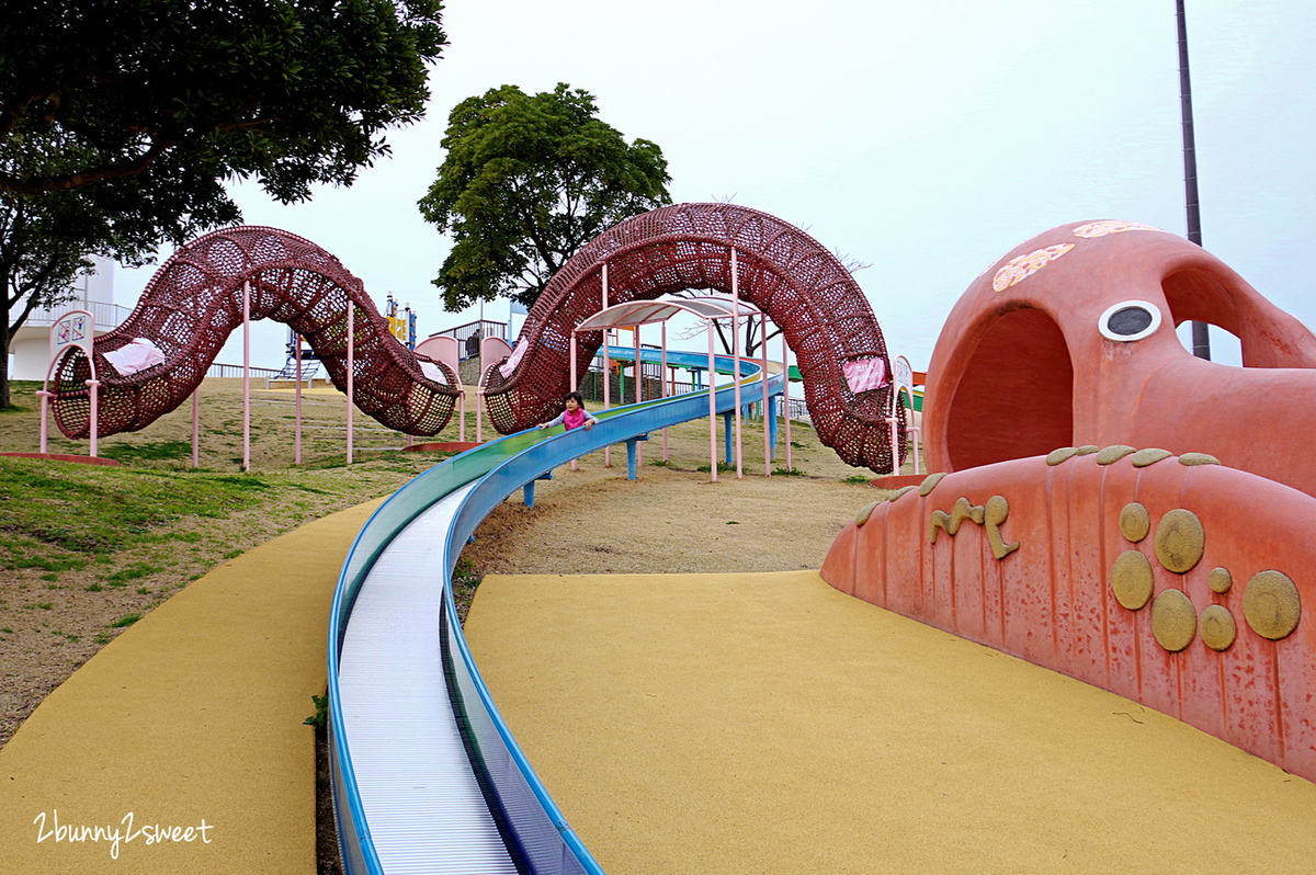 九州福岡特色公園》海之中道海濱公園｜海の中道海浜公園～雲朵蹦蹦床 x 超長溜滑梯 x 水上攀爬網 x 可愛動物區 x 夏季戲水池～親子遊福岡必玩超大型國營公園 @兔兒毛毛姊妹花