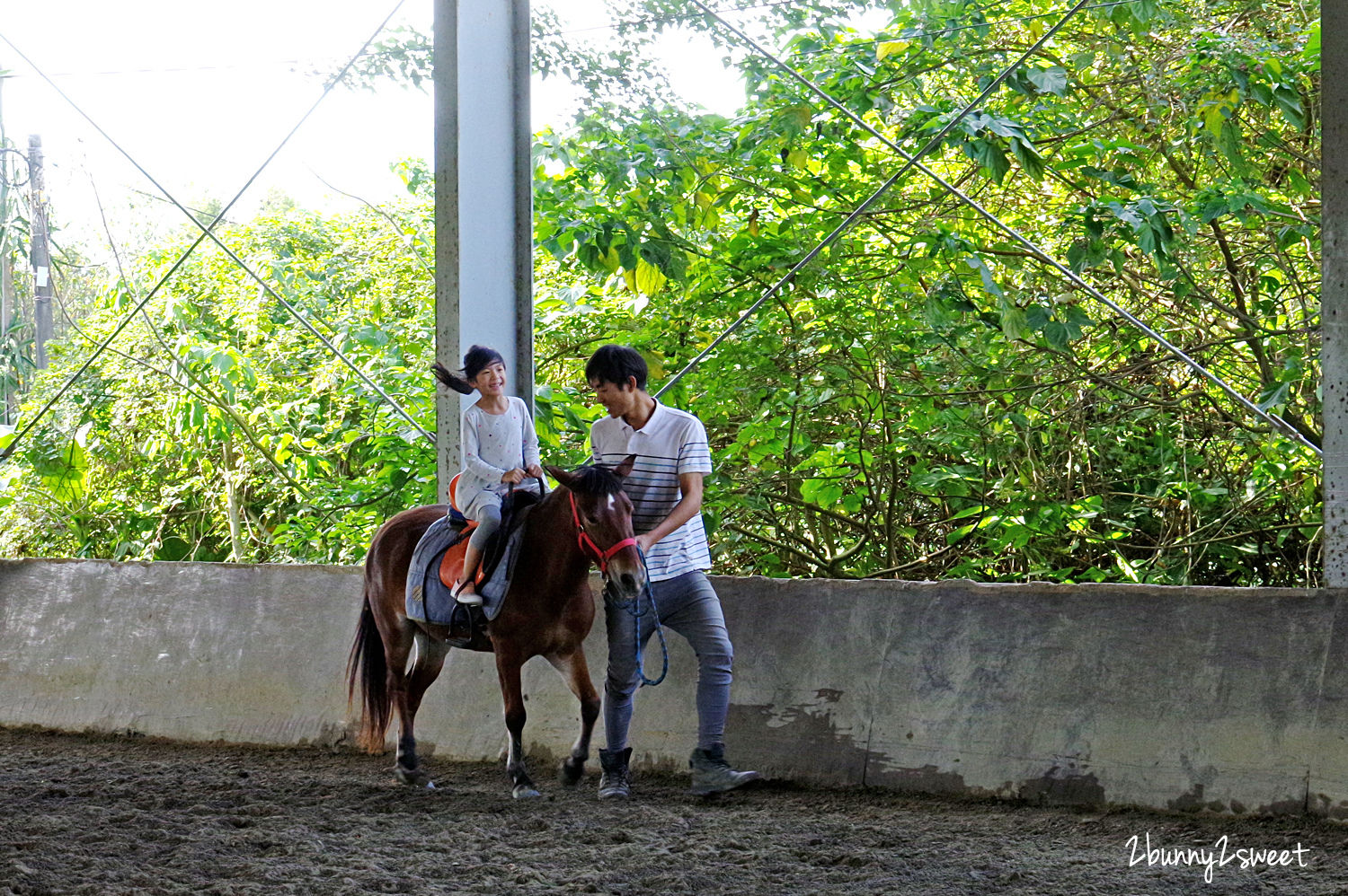 宜蘭親子景點》大洲馬場～不論晴天雨天都能免費看馬、摸馬，銅板價餵馬，牽騎迷你馬也只要 100 元～宜蘭三星隱藏版餵食動物景點｜免費景點｜宜蘭農牧場 @兔兒毛毛姊妹花