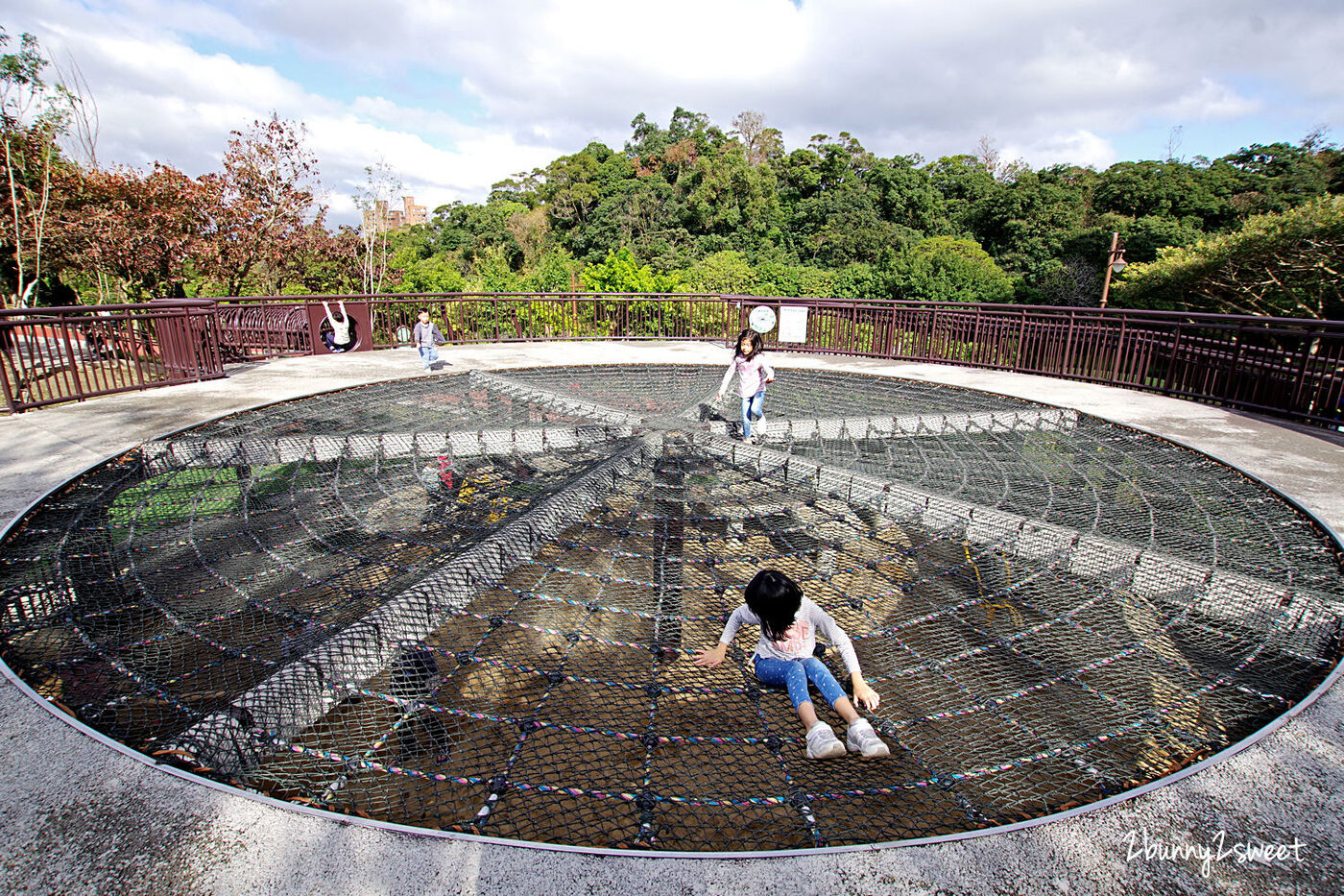 台北特色公園》南港公園 森林冒險玩遊戲場～飛鳥溜索、樹屋溜滑梯、攀爬旋轉盤、天網大沙坑～依山傍水環境清幽的超大公園，適合闔家野餐、玩耍、運動、休閒｜免費親子景點｜捷運板南線景點｜捷運昆陽站景點 @兔兒毛毛姊妹花